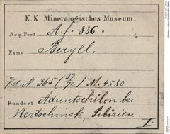 Etiketten zu Beryll (NHMW-MIN-Af836)